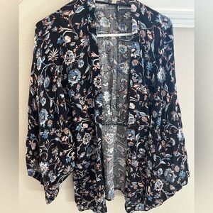 Sim & Sam Anthropologie Black Floral Cardigan Kimono Size Medium Rayon